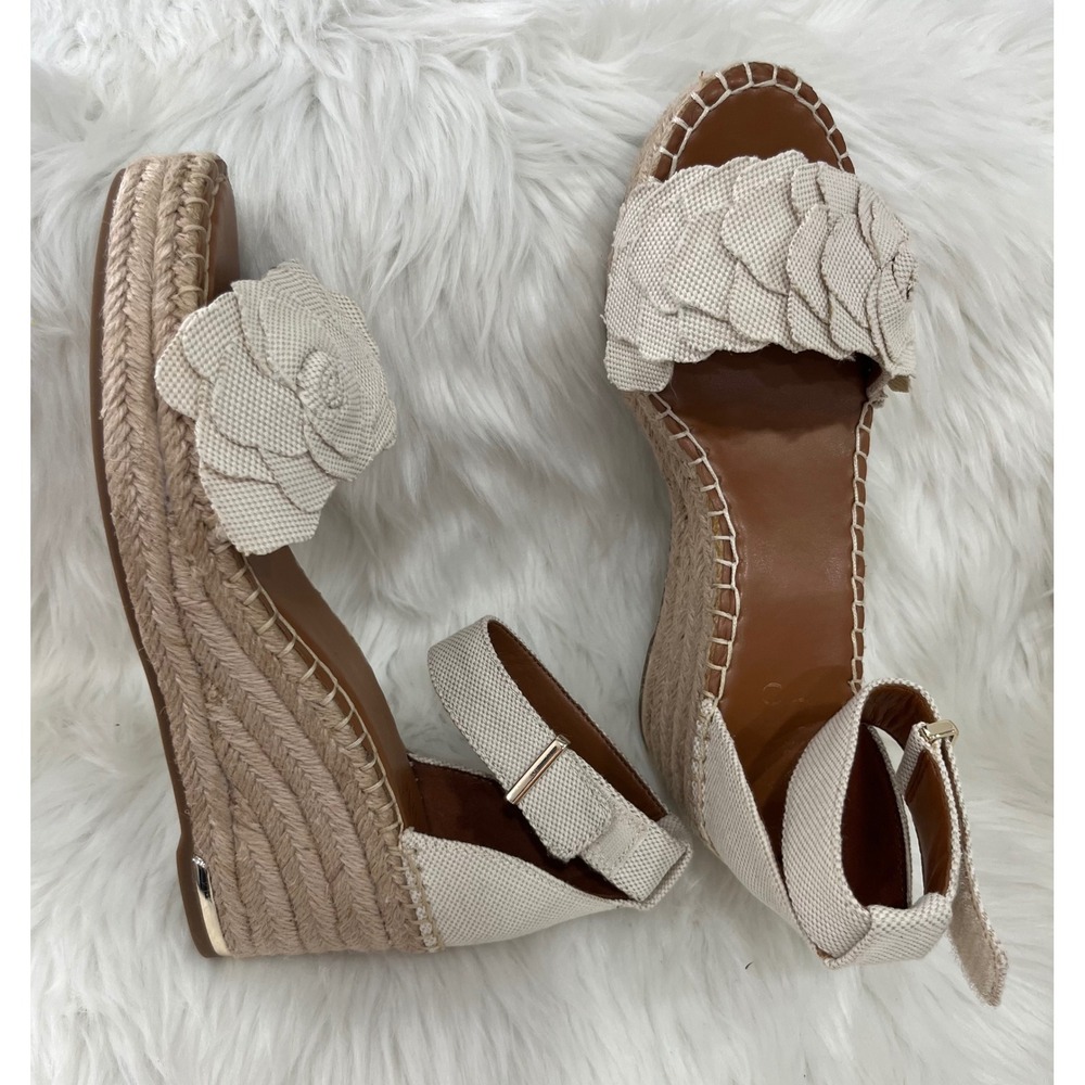 Franco Sarto L-Clemens Natural Floral Espadrille Wedge Sandals Size 8 M New